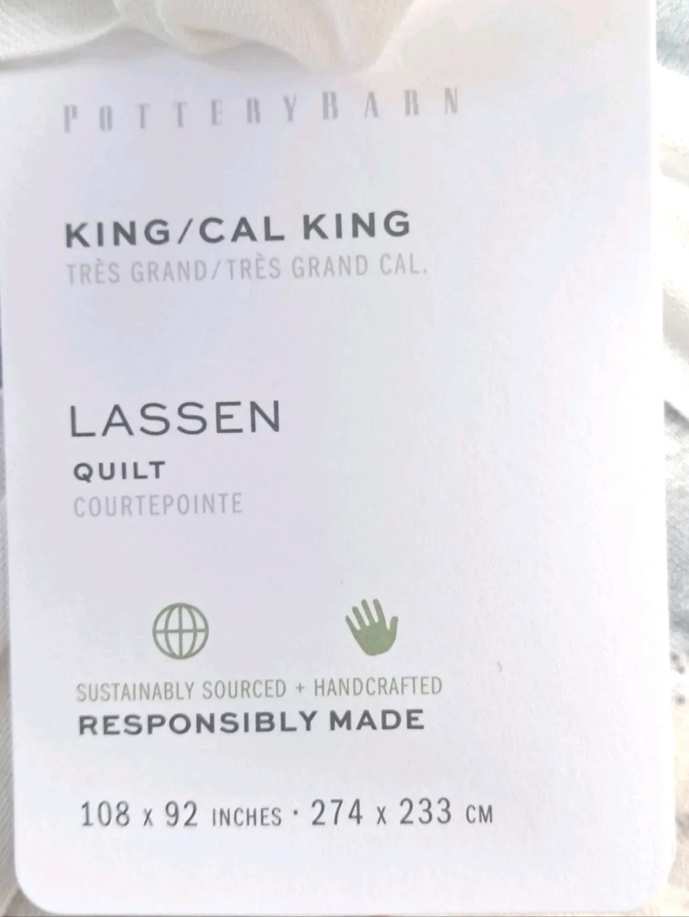Pottery Barn Lasson Handcrafted Applique Quilt King/Cal King Blue Patchwork New